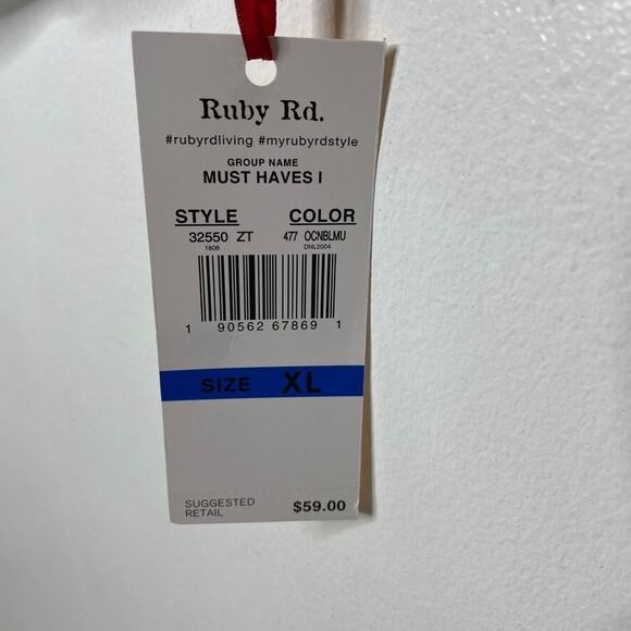 Ruby Rd Striped Tie Hem Top XL Nautical Blue White Lightweight Knit Layered NEW - Picture 2 of 8